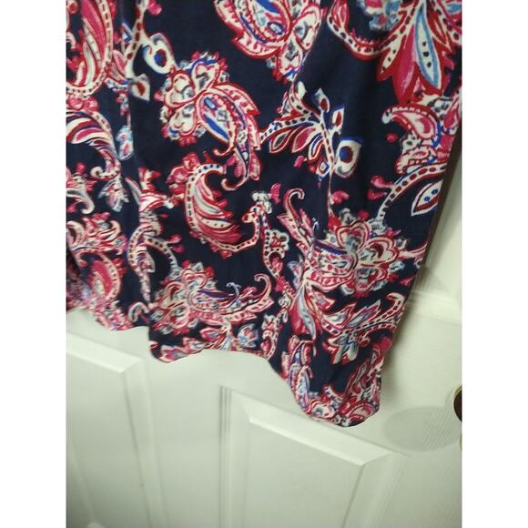 Talbots Sweater Women LP Dark Blue Pink Paisley Knit Stretch Lightweight Top - Picture 6 of 8